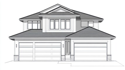 Modern two-story house architectural design, suburban setting