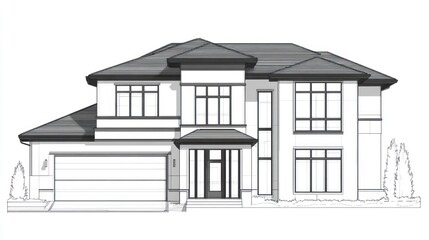 Modern two-story house architectural design, suburban setting (1)