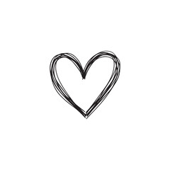 black Vector hand drawn heart on a white background.