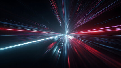 Abstract Light Speed Tunnel with Red and Blue Glowing Trails