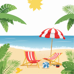 Obraz premium Summer vector background with beach illustrations for banners, cards, flyers, social media wallpapers, etc.