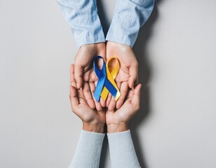 Colorful ribbons cancer awareness world cancer day background many ribbons on hands