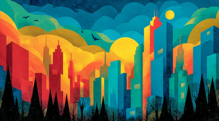 都会をテーマにしたアブストラクトアート