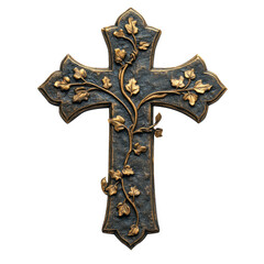 Transparent ornate wooden wall cross with carved floral rustic faith decor PNG clipart
