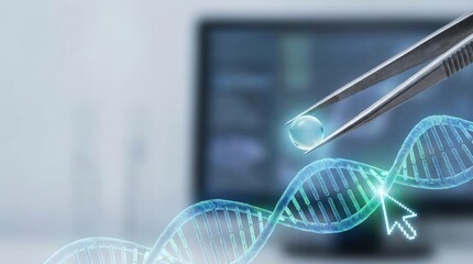 Remote Health Solutions concept. Scientific tools manipulating DNA strand with precision.