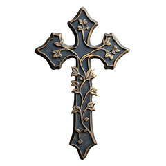Transparent ornate wooden wall cross with carved floral rustic faith decor PNG clipart