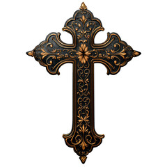 Transparent ornate wooden wall cross with carved floral rustic faith decor PNG clipart