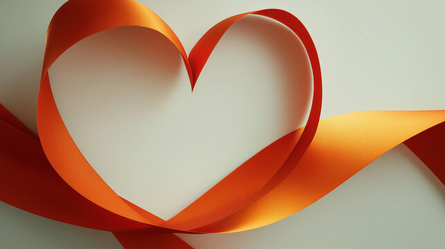 Ribbon of Affection: A vibrant orange ribbon artfully shaped into a heart, embodying love, affection, and the spirit of romance.