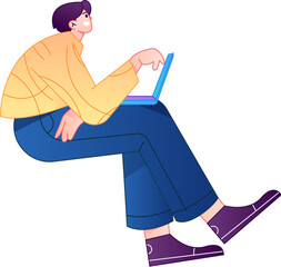 Vector flat gradient illustration of a person working on a computer while working remotely.
