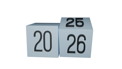 3d visualization of year changing from 2025 to 2026, new year greeting card element, year calendar, isolated on transparent background 