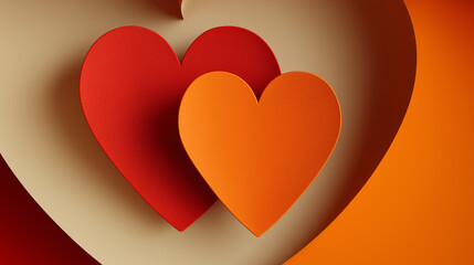 Two Hearts of Passion: a romantic expression with two hearts, one in red and one in orange, are elegantly arranged and layered within a carved space, symbolizing a depth of emotion and romance. 