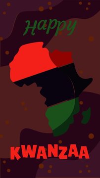 Animated Kwanzaa greeting showing Africa silhouette filled with Pan-African colors on a festive dark background