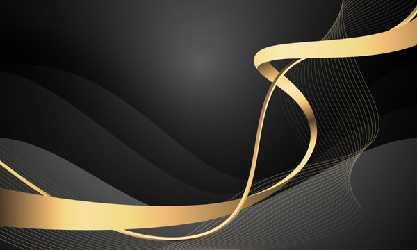 Abstract gold light luxury wave curve on dark grey design modern creative background vector