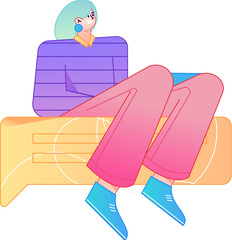 Vector flat gradient illustration of a person working on a computer while working remotely.
