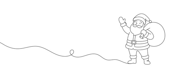 Santa Claus continuous one line drawing. Christmas winter new year concept. Vector illustration. 