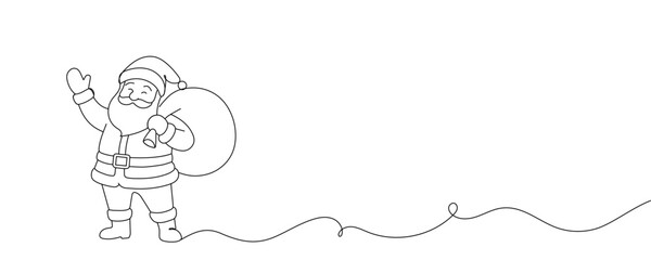 Santa Claus continuous one line drawing. Christmas winter new year concept. Vector illustration. 