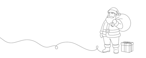 Santa Claus continuous one line drawing. Christmas winter new year concept. Vector illustration. 