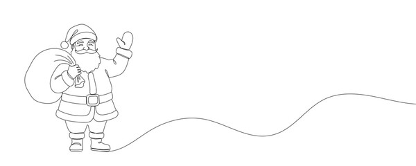 Santa Claus continuous one line drawing. Christmas winter new year concept. Vector illustration. 
