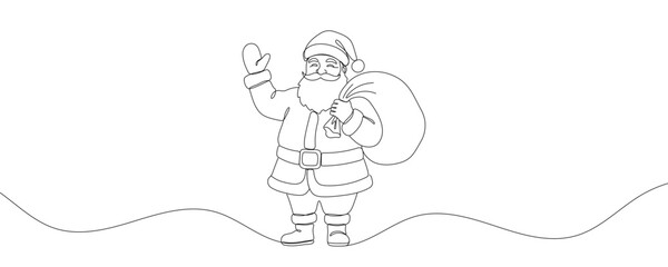 Santa Claus continuous one line drawing. Christmas winter new year concept. Vector illustration. 