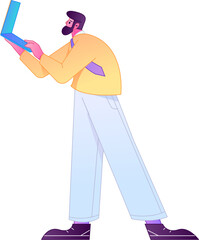 Vector flat gradient illustration of a person working on a computer while working remotely.
