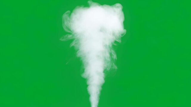 Developing steam or smoke effect spreading on a green screen. Vapor puff rising from a source for video overlay chromakey.