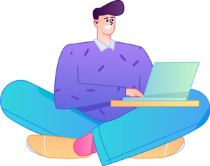 Vector flat gradient illustration of a person working on a computer while working remotely.
