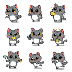 Cute cat vector illustration with a grey body