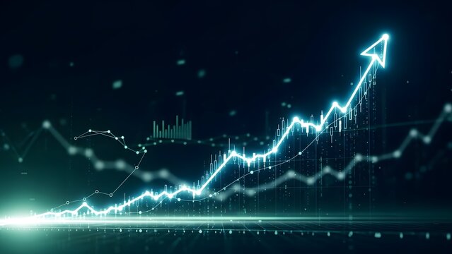 Abstract upward stock graph over dark background, storytelling of growth and performance