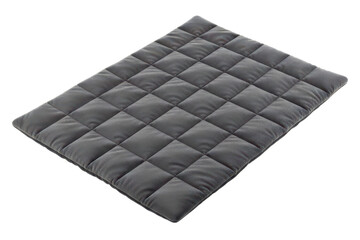 Dark grey rectangular quilted fabric mat with soft padded texture isolated with transparent background
