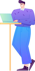 Vector flat gradient illustration of a person working on a computer while working remotely.
