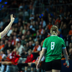 referee shows two minutes punish to woman player during handball match