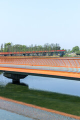 The bridge building spanning the lake in Chengdu Jincheng Lake Park