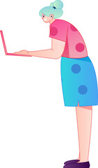 Vector flat gradient illustration of a person working on a computer while working remotely.
