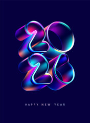 Happy New Year 2026. 3D color numbers in liquid glass style . Holiday colorful numbering design.