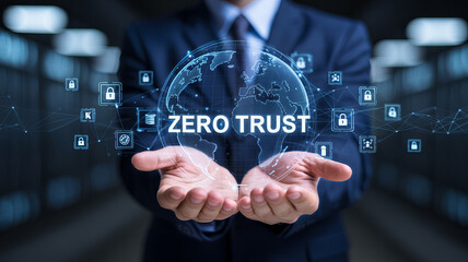 Zero trust security concept with earth and network connections