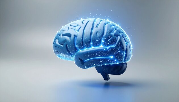 Ilustrasi 3d anatomi otak manusia dalam tengkorak untuk sains medis dan neurologi dengan efek pemikiran biru serta hasil pindai MRI yang menunjukkan intelijen biologi tubuh
