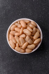 Canned white beans, prepared as an ingredient for a classic English breakfast. Canned beans