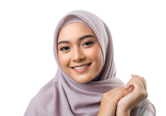 Portrait happy young asian muslim woman on transparent background