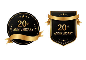 Black and gold anniversary badges isolated on transparent background