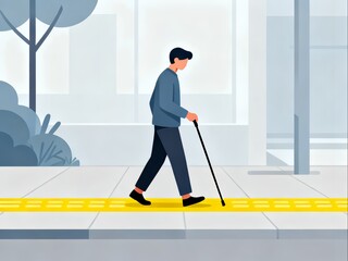 Blind man walking on the guideway