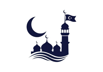 Mosque silhouette with crescent moon isolated on transparent background