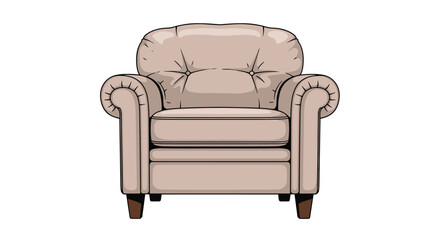 Fototapeta premium Classic and comfortable cushioned armchair with rolled arms and tufted back, illustrated in a detailed, hand-drawn vintage style.