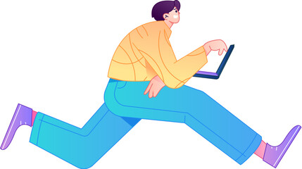 Vector flat gradient illustration of a person working on a computer while working remotely.
