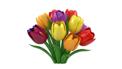 Colorful tulip bouquet isolated on transparent background