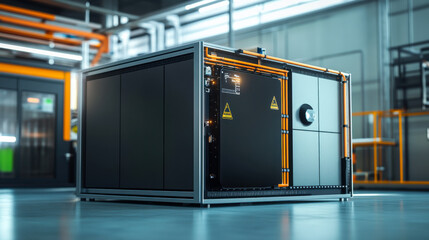 Industrial cooling unit positioned in a modern facility with advanced technology and clear interior design