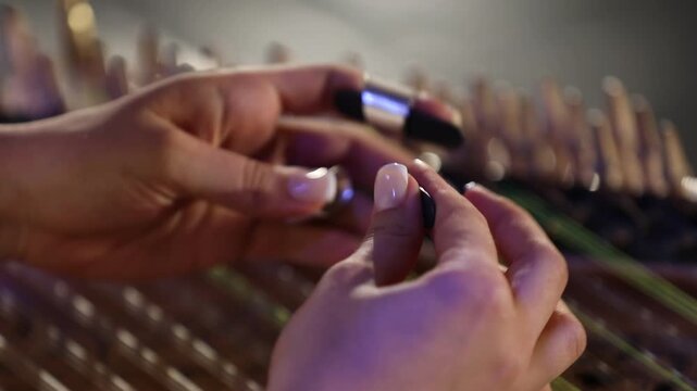 Close-up of musician's hands playing the Qanun. The artist plucks strings and adjusts tuning levers on this traditional Middle Eastern string instrument during a live musical concert performance.

