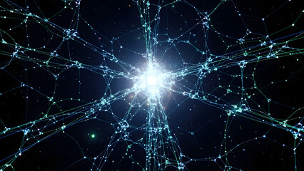 Vibrant network connections radiate from central glowing node