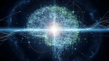 Futuristic brain network with glowing connections and digital sparks
