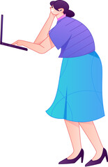 Vector flat gradient illustration of a person working on a computer while working remotely.
