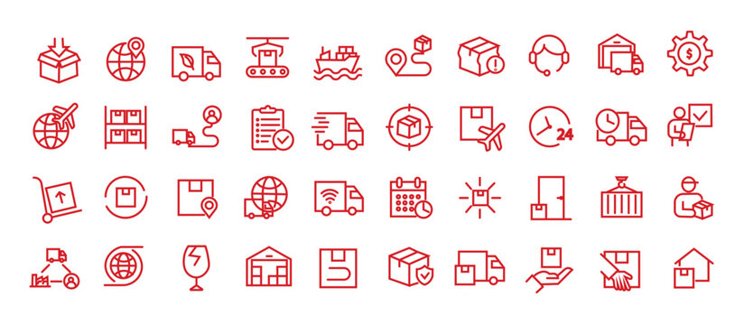 Logistics icon set. Editable line icons. Vector illustration.